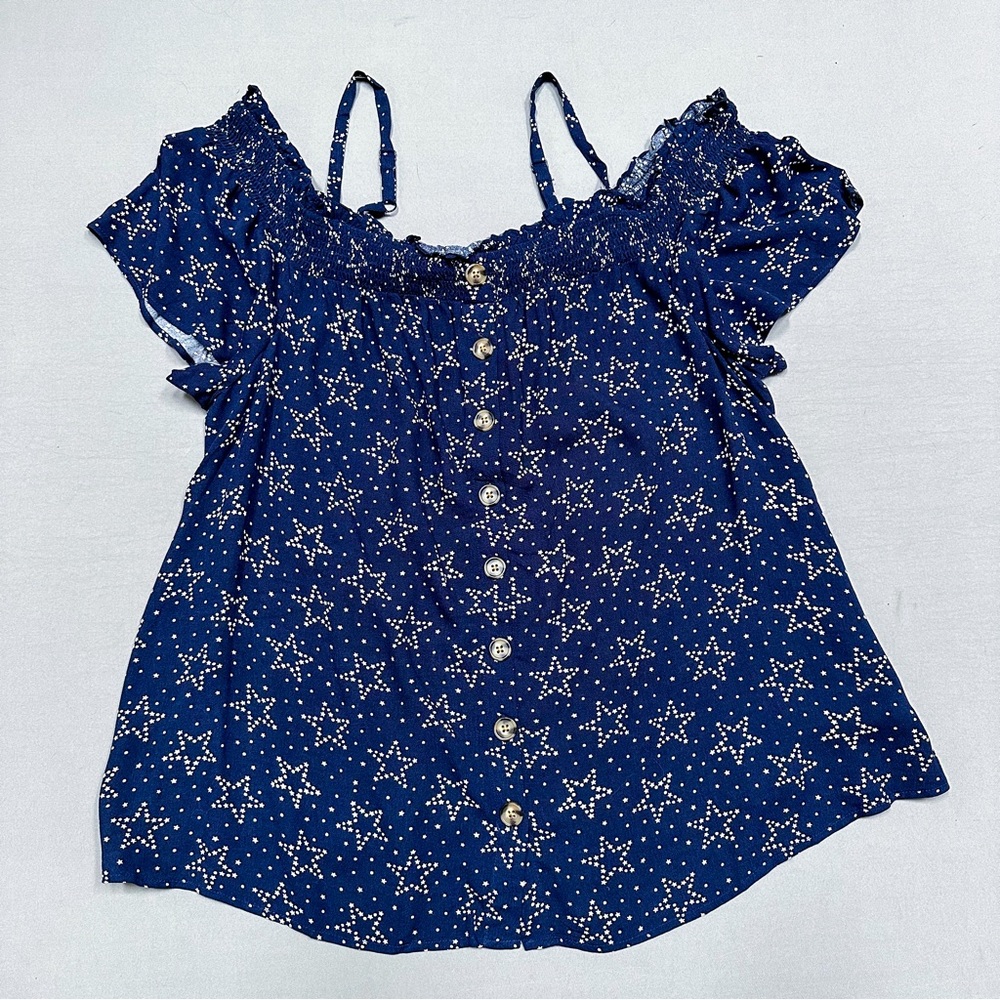 NWT! TORRID navy star print off shoulder top, 2X. - Picture 8 of 10